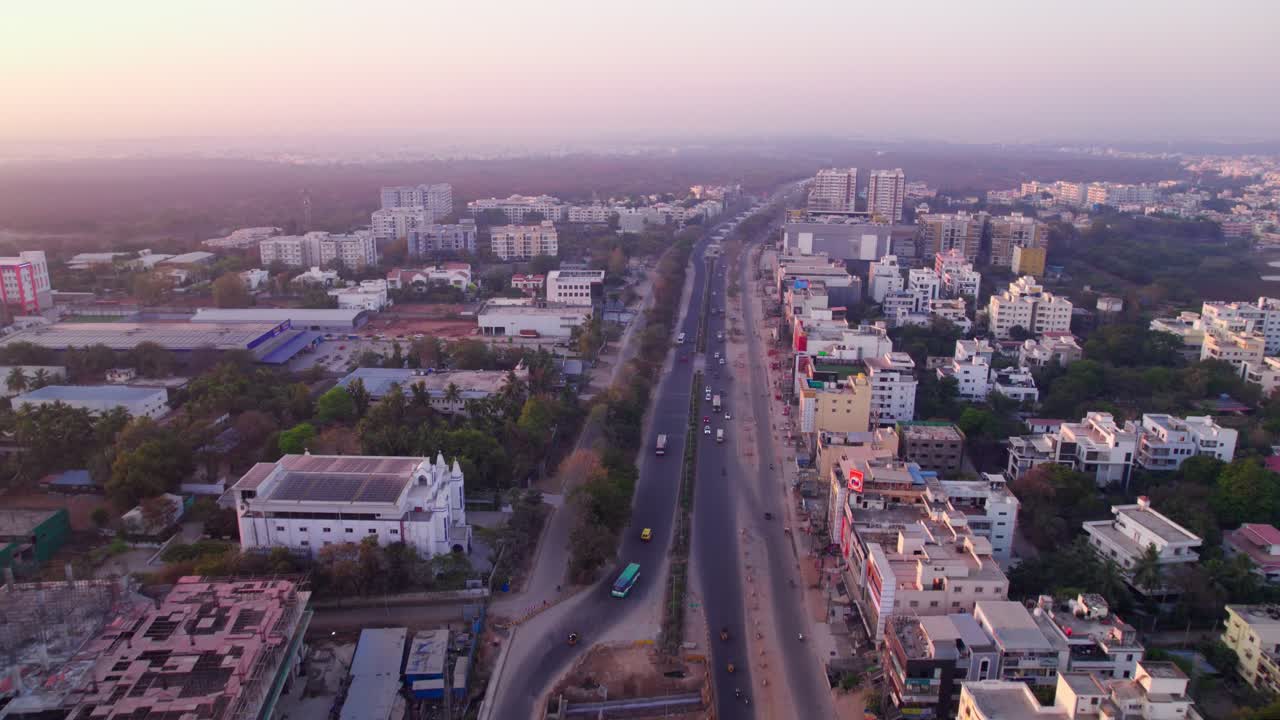 Good Shepherd Church with Metro cash and carry and trees at jeedimetla village, suchitra, hyderabad, telangana, india. day time, push in, drone shot, 4k.