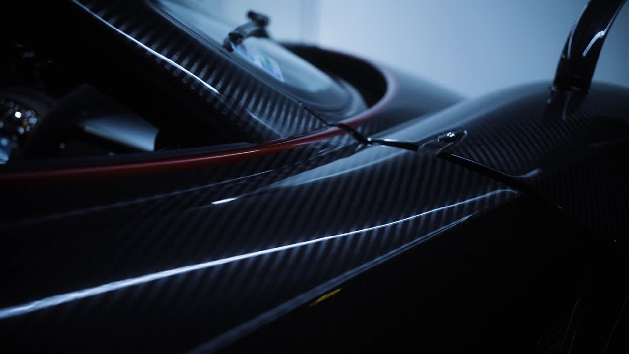 detalle del espejo lateral del coche deportivo de carbono completo italiano