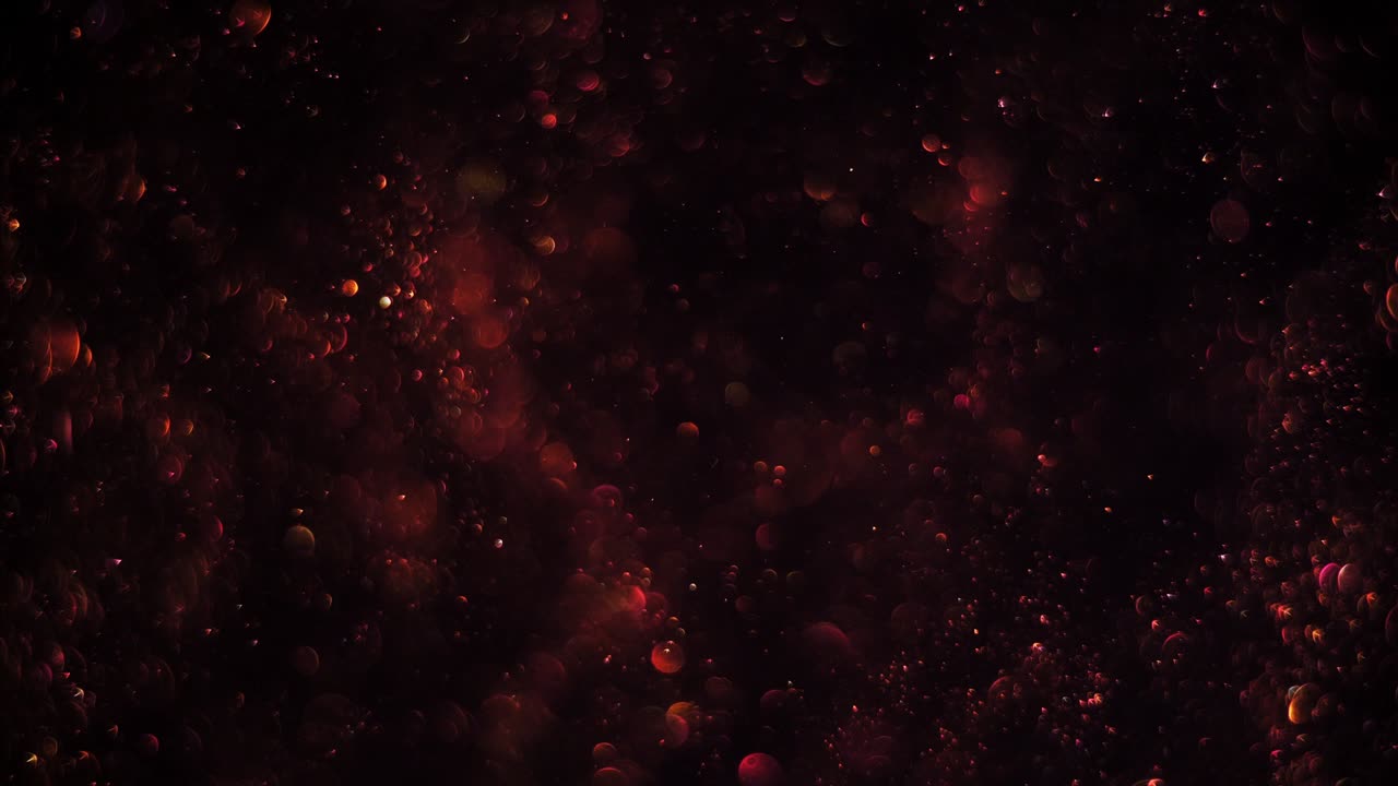 Abstract background with chaotical motion of glimmering red bubbles. Balls rotation, abstract molecular brownian motion.