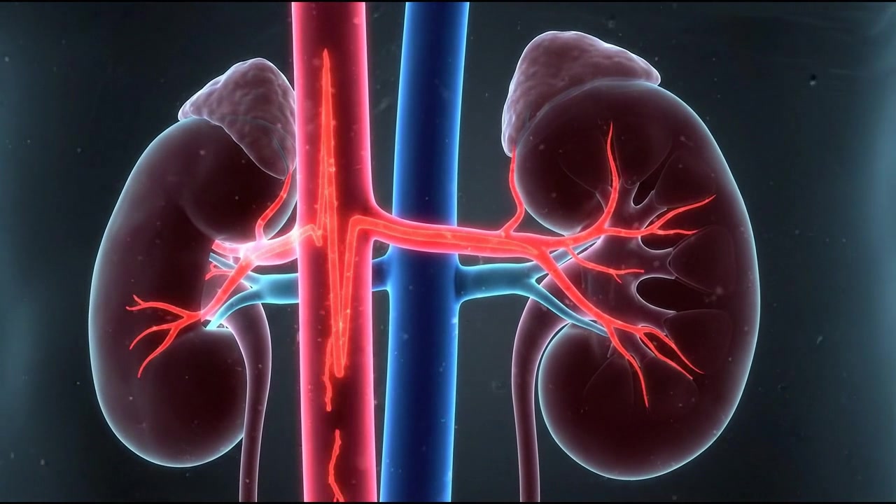 Realistic 3D human kidneys connected to main blood vessels