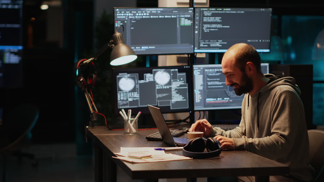 Workspace with computer and programming setup