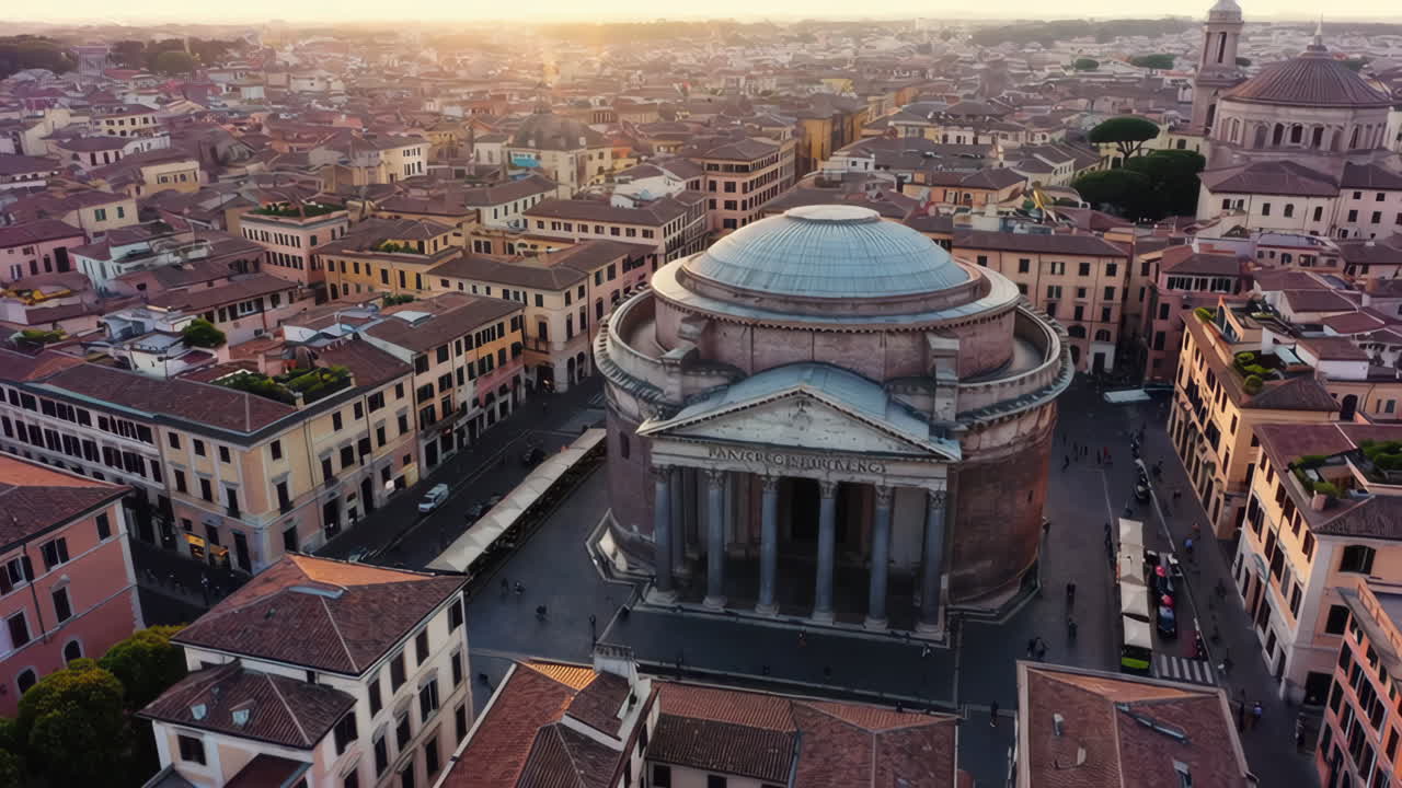 Aerial View of the Pantheon in Rome, Italy at Sunset