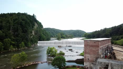 Fries-Virginia-aerial-flying-past-hydroelectric-facility-with-dam-in-background-at-old-mill-site