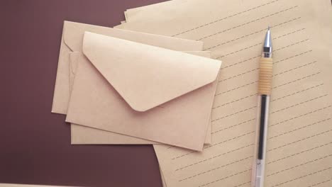 envelopes, paper, and pen