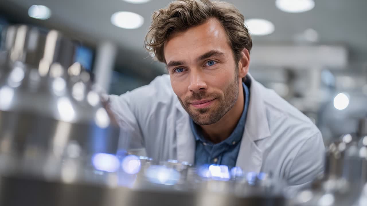 Focused Scientist Observing Intricate Equipment in a Laboratory Setting, Engaged in Research and Experimentation with Precision Instruments and Techniques in a Modern Scientific Environment