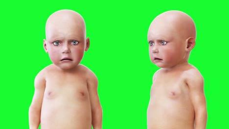 sad speaking baby, children. green screen realistic animation.