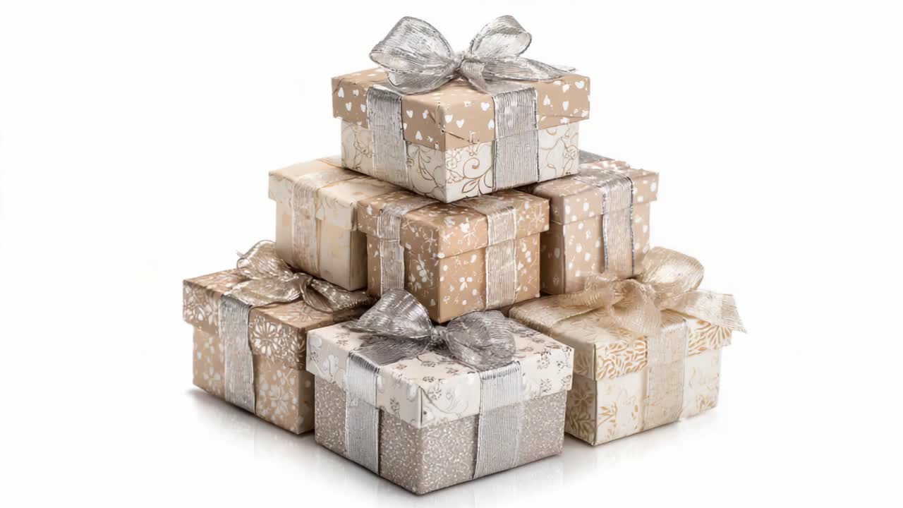 A Beautiful Display of Elegant Gift Boxes Wrapped in Festive Ribbons and Patterns, Perfect for Any Special Occasion or Celebration, Adding Joy and Surprises