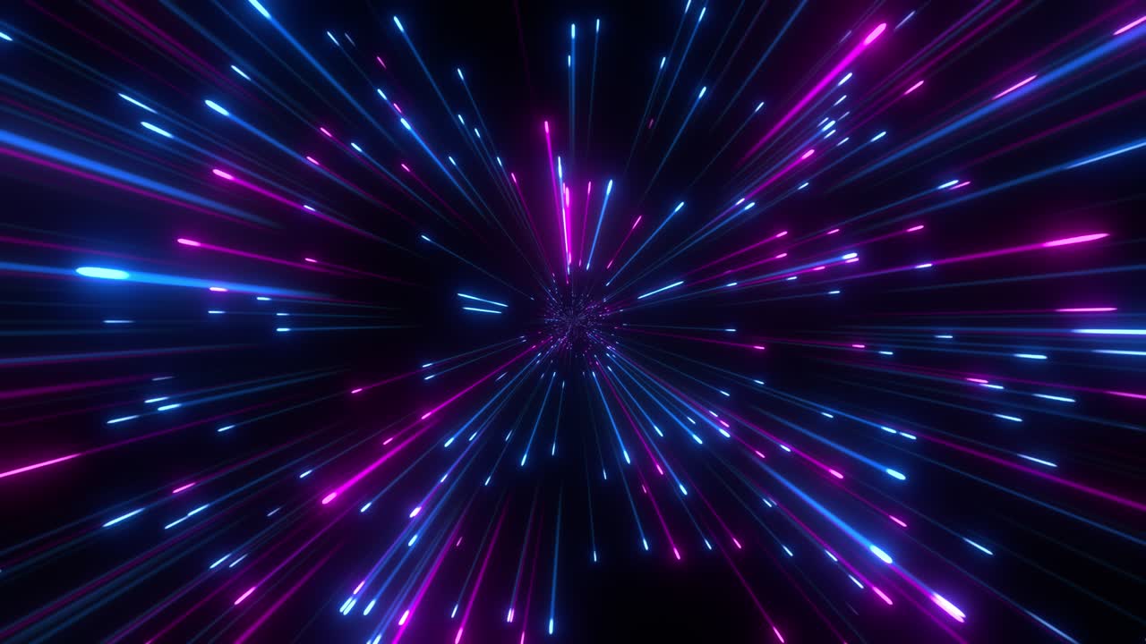 fondo cósmico creativo abstracto. hiper salto a otra galaxia. velocidad de la luz, rayos brillantes de neón en movimiento. hermosos fuegos artificiales, explosión colorida, big bang. moviéndose a través de las estrellas. bucle sin costuras