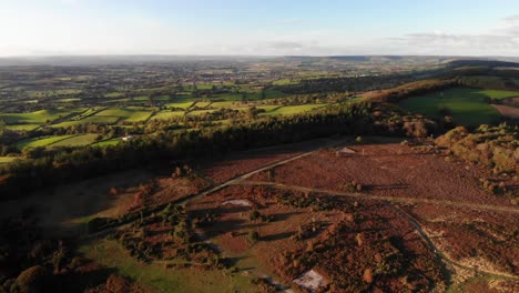 Beautiful-cinematic-aerial-flying-over-a-typical-British-countryside-landscape