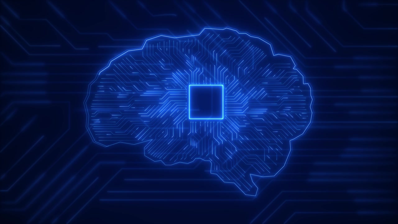 Brain artificial intelligence future ai tech machine learning face circuit board binary data flow