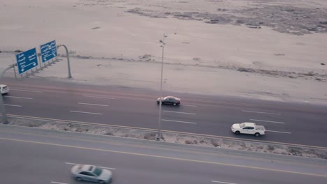 desert highway traffic aerial footage – highway sign