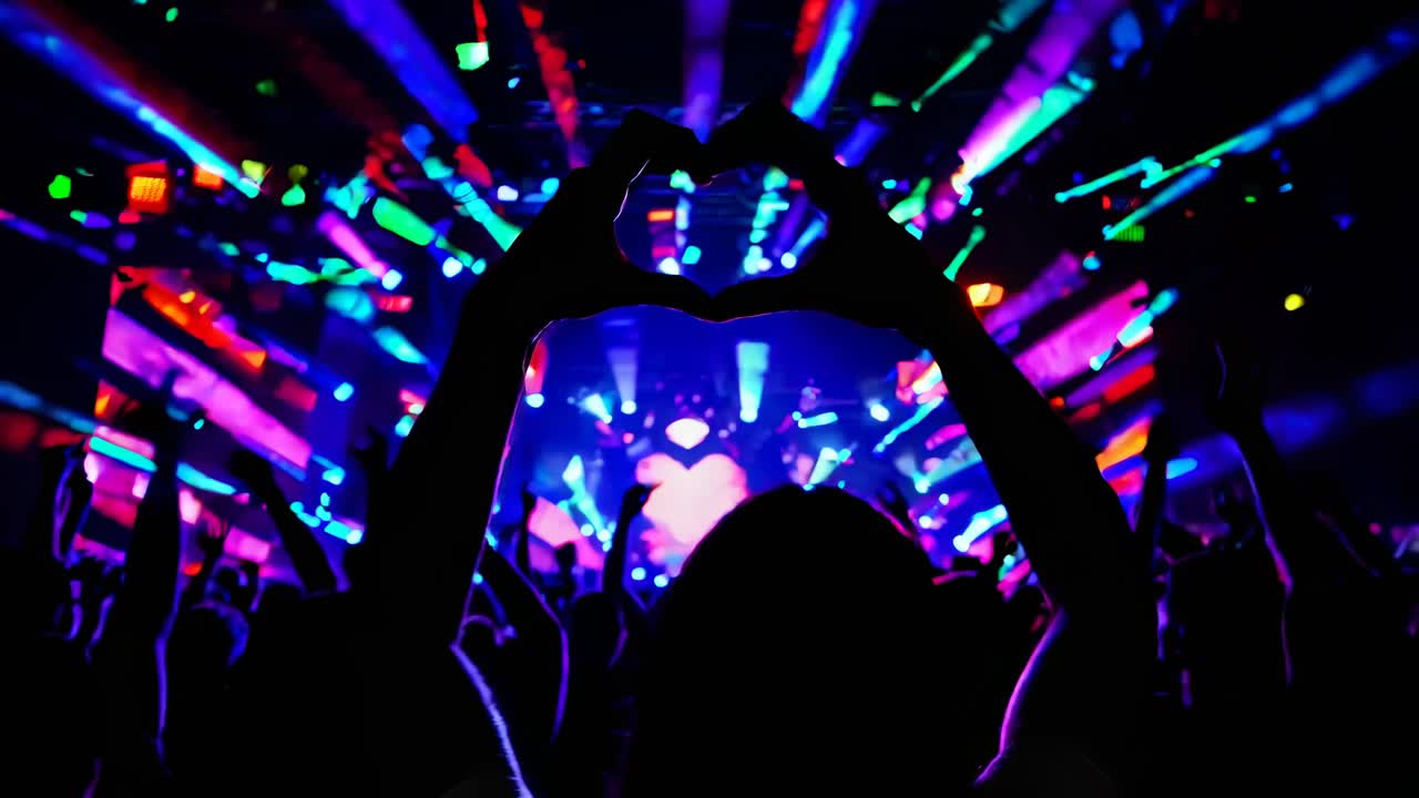 multitud de concierto con las manos en forma de corazón y triángulo