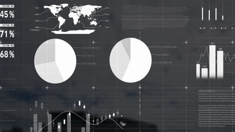 animation of white colored infographic interface against abstract background