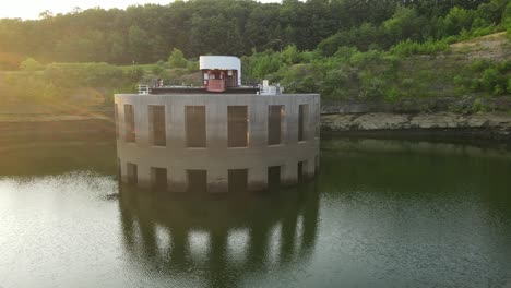 Aerial-view-of-the-intake-at-Raccoon-Mountain-Reservoir,-Chattanooga-Tennessee