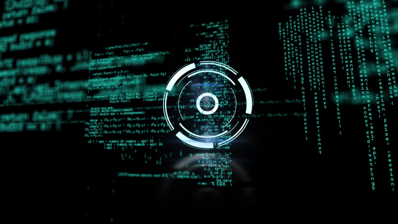 Animation of processing circle over data processing on black background