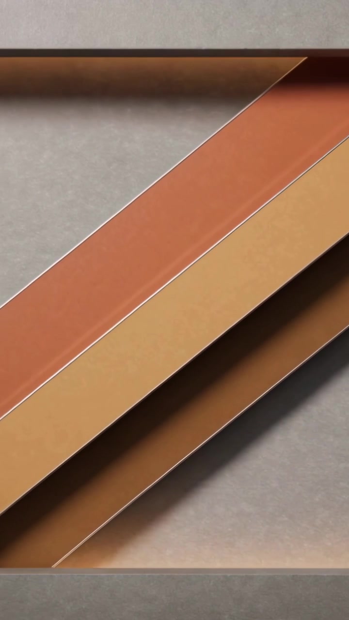 Vertical video: Entering three diagonal ribbons sliding across gray panel, settling between bars