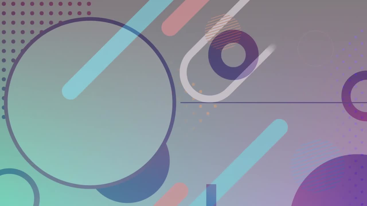 múltiples formas abstractas que se mueven contra un fondo púrpura