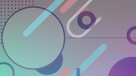 múltiples formas abstractas que se mueven contra un fondo púrpura