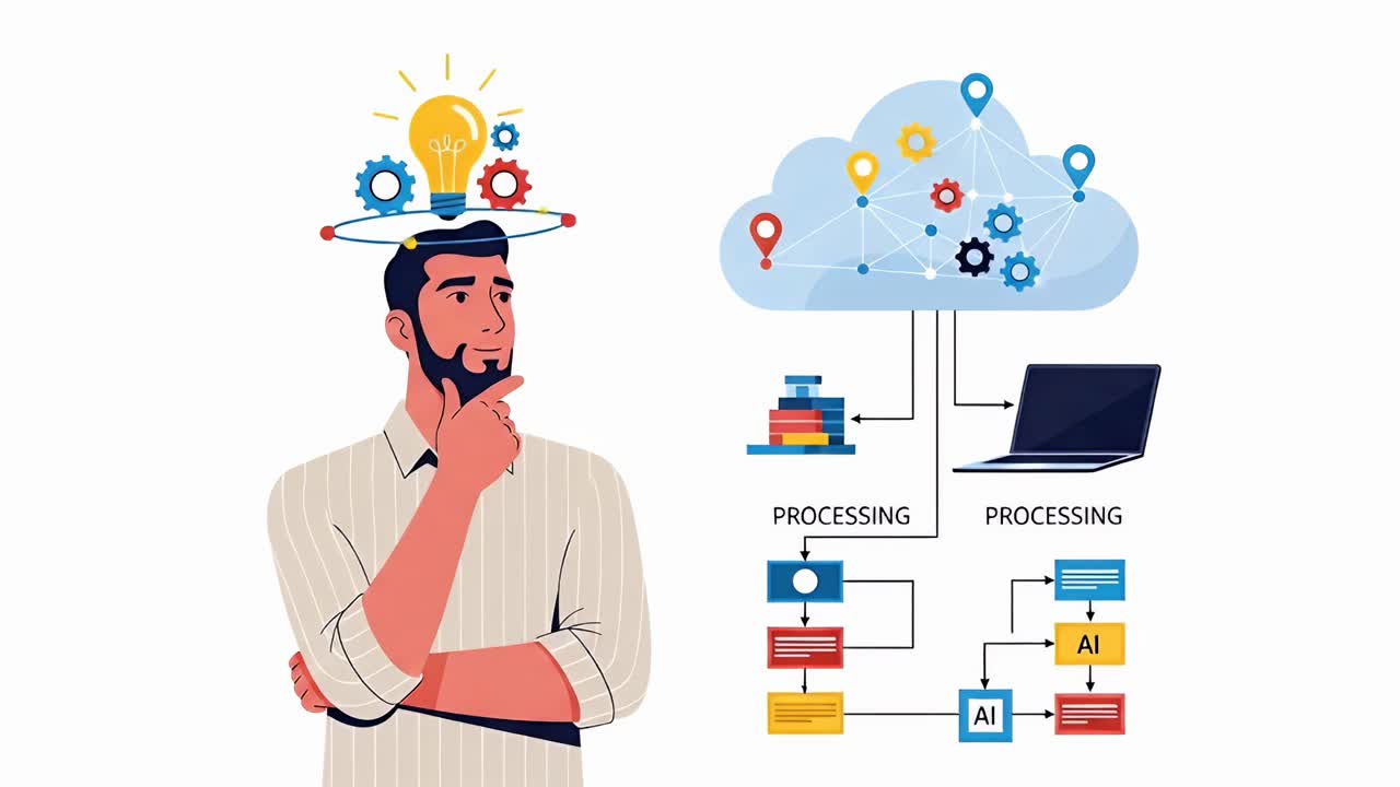 Man Thinking About a Data Processing Workflow Using AI