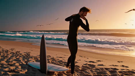surfer at sunset on the beach