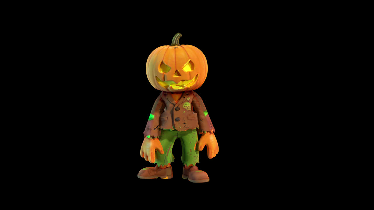 Animated Jack-o'-lantern Zombie Character Walking for Halloween