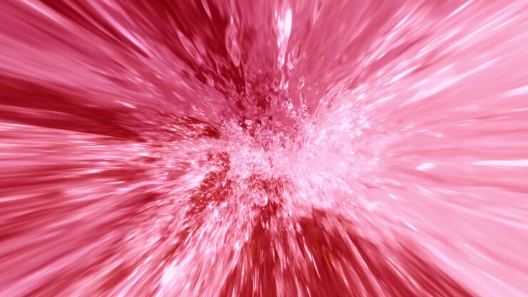 Red Fast Splashing Abstract Water Droplets in Wormhole Style Distortion. Organic Particles Motion Graphics. Wallpaper Background Illustrative Asset.