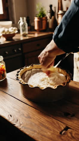 spreading filling in a pie crust