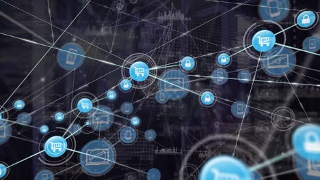 Animation-of-network-of-connections-with-icons-over-computer-servers