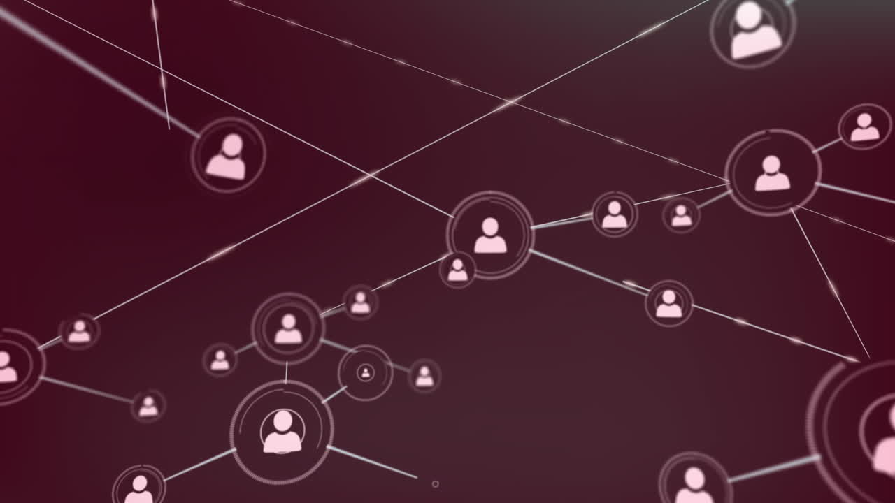 animación de iconos de perfil conectados con líneas contra un fondo negro.