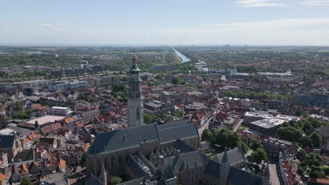 aerial close up of middelburg's abbey square and tower "lange jan