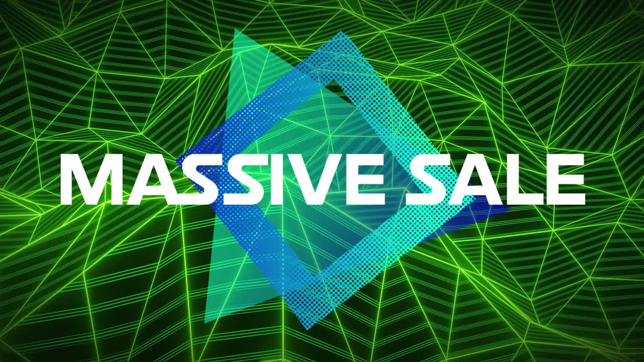 검은색 배경에 네온 패턴 위에 거대한 판매 텍스트의 애니메이션