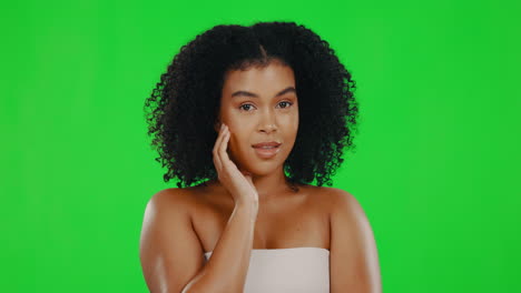 Happy,-green-screen-and-face-of-woman-for-beauty