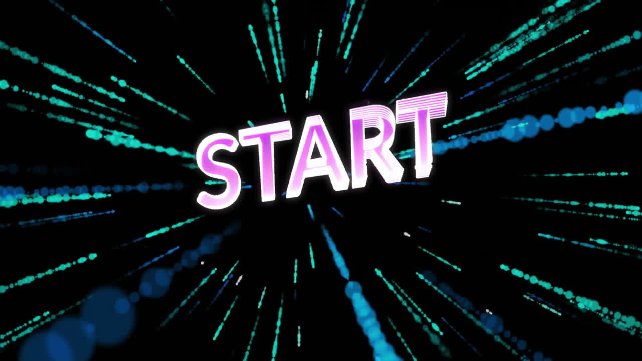 START text animation over dynamic light streaks on black background
