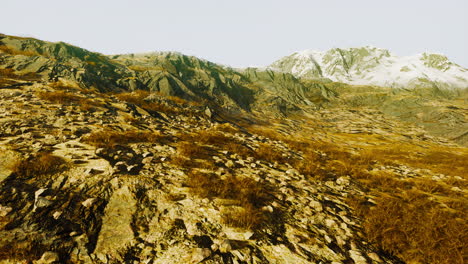 paisaje con montaña estéril que está cubierta de hielo