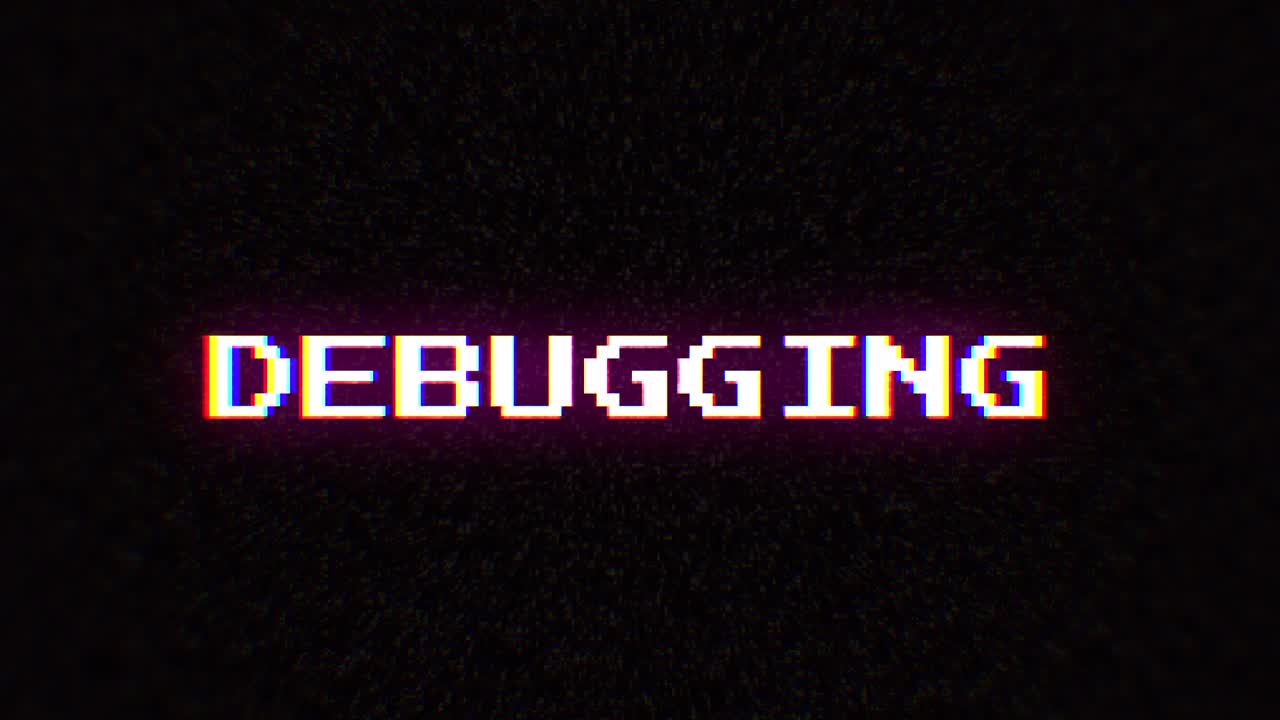 Intentional digital artifact injection fx animation, decoding a noisy scambled 8-bit text: debugging