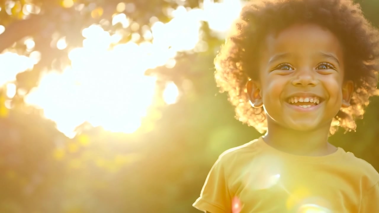 Jovem garoto feliz sorrindo ao ar livre durante a hora dourada