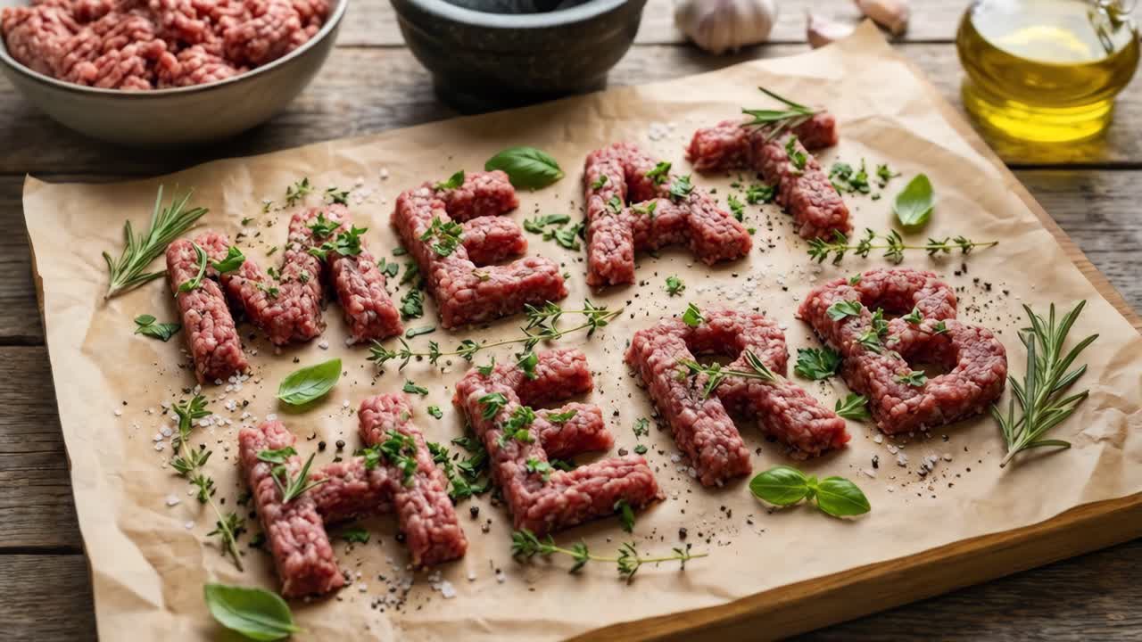 Natura morta con carne ed erbe aromatiche