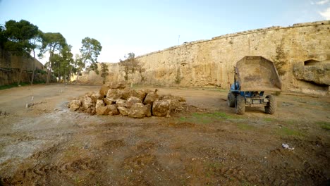 dump truck is in a deep ditch of the old fortress of famagusta, panorama