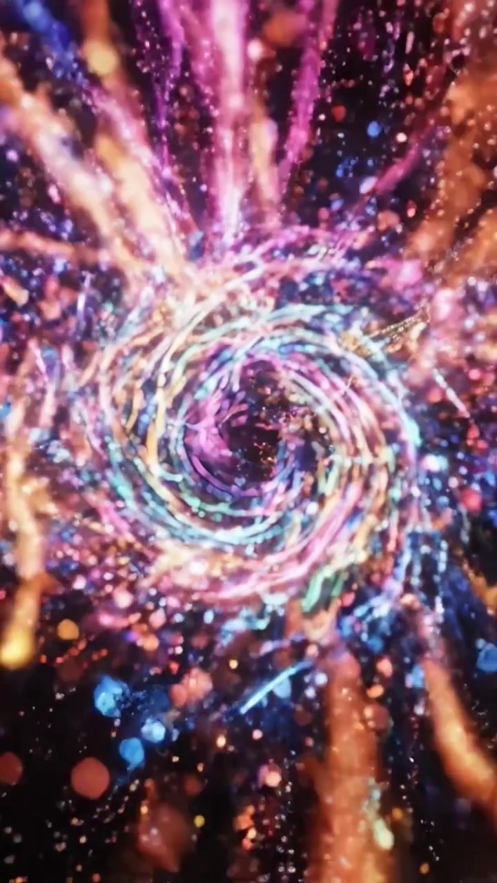Un Impresionante Viaje Visual a Través de una Espiral Celestial, Capturando los Colores Vibrantes y el Movimiento Dinámico de una Escena Cósmica en Dos Marcos