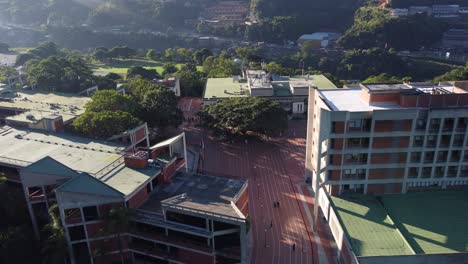 aerial view of the main square of the universidad metropolitana de caracas (unimet) and its famous saman tree located in venezuela