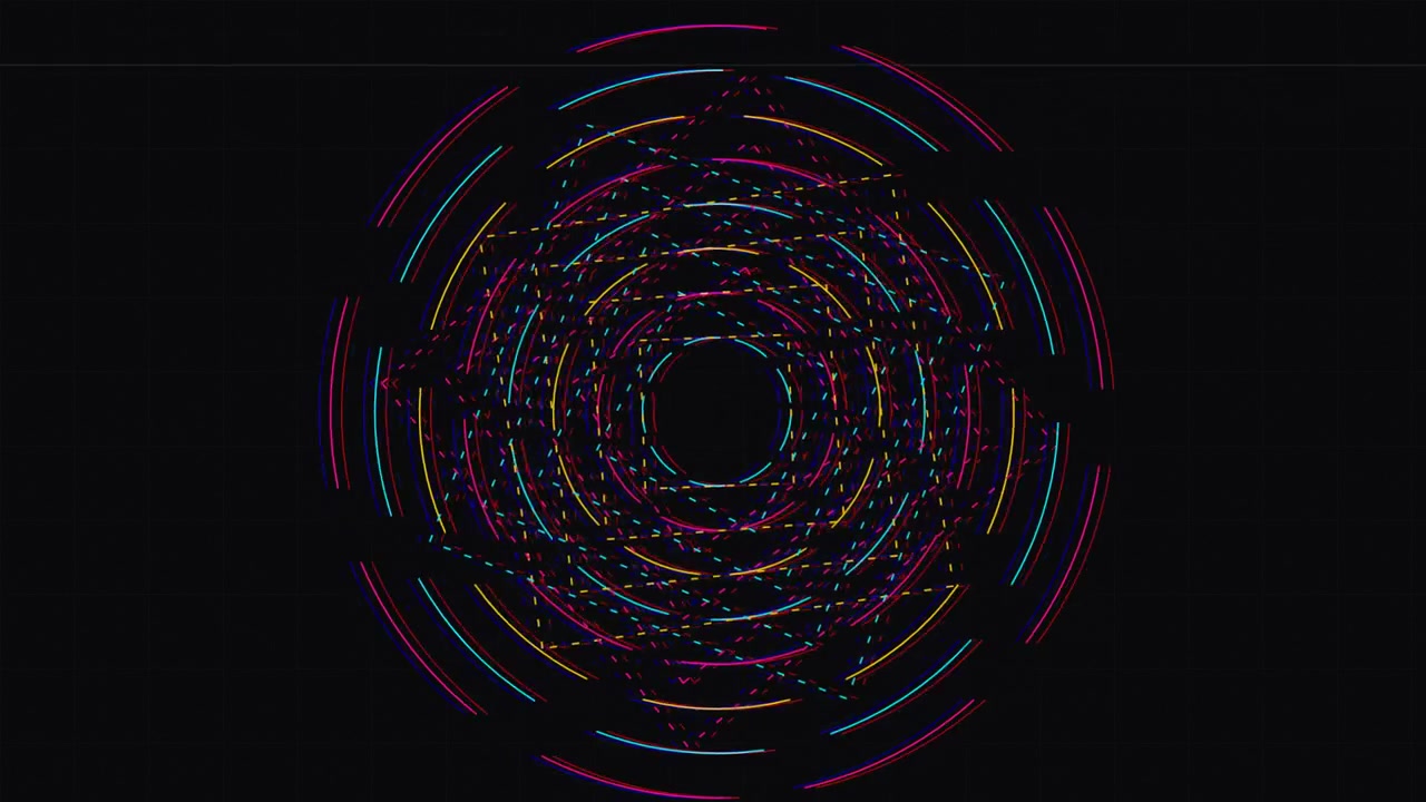 Abstract Digital Glitch Animation with Rotating Circular Patterns