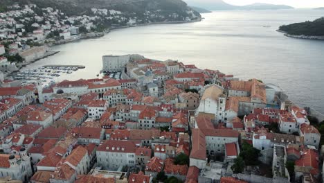 drone shot of medieval old town of dubrovnik in adriatic sea, croatia