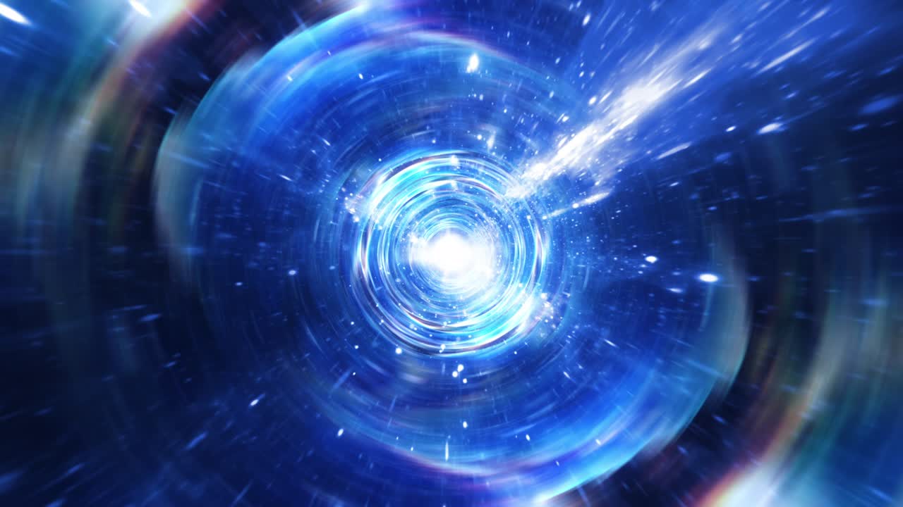 vuelo interestelar abstracto, viaje en el tiempo salto en borroso estrella azul túnel de hiperespacio. 4k 3d bucle sin costuras hipertúnel o agujero de gusano ciencia fondo digital. singularidad, ondas gravitacionales