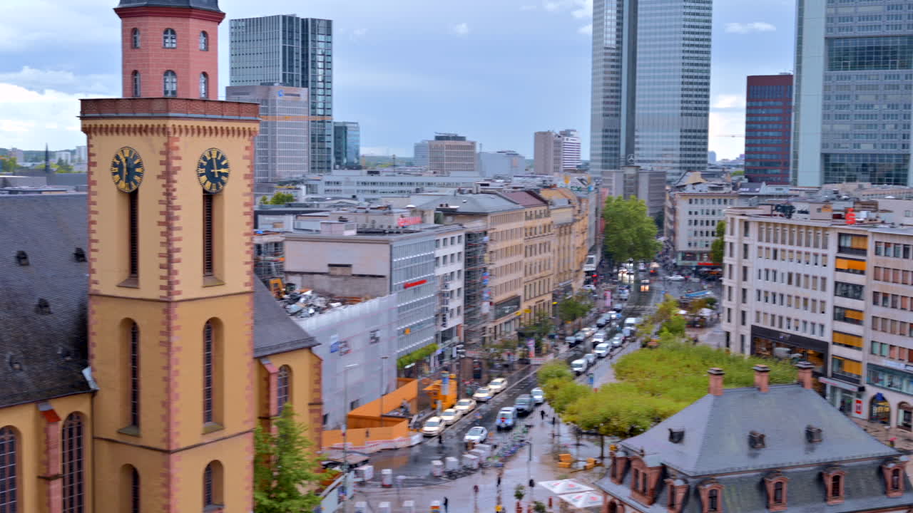 Frankfurt, Germany - November 13, 2022: Aerial view of the Hauptwache plaza in the city centre
