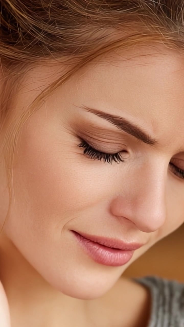 Emotional Close-Up of a Woman’s Face Demonstrating Subtle Expressions Captured in Two Frames, Showcasing the Depth of Human Feelings