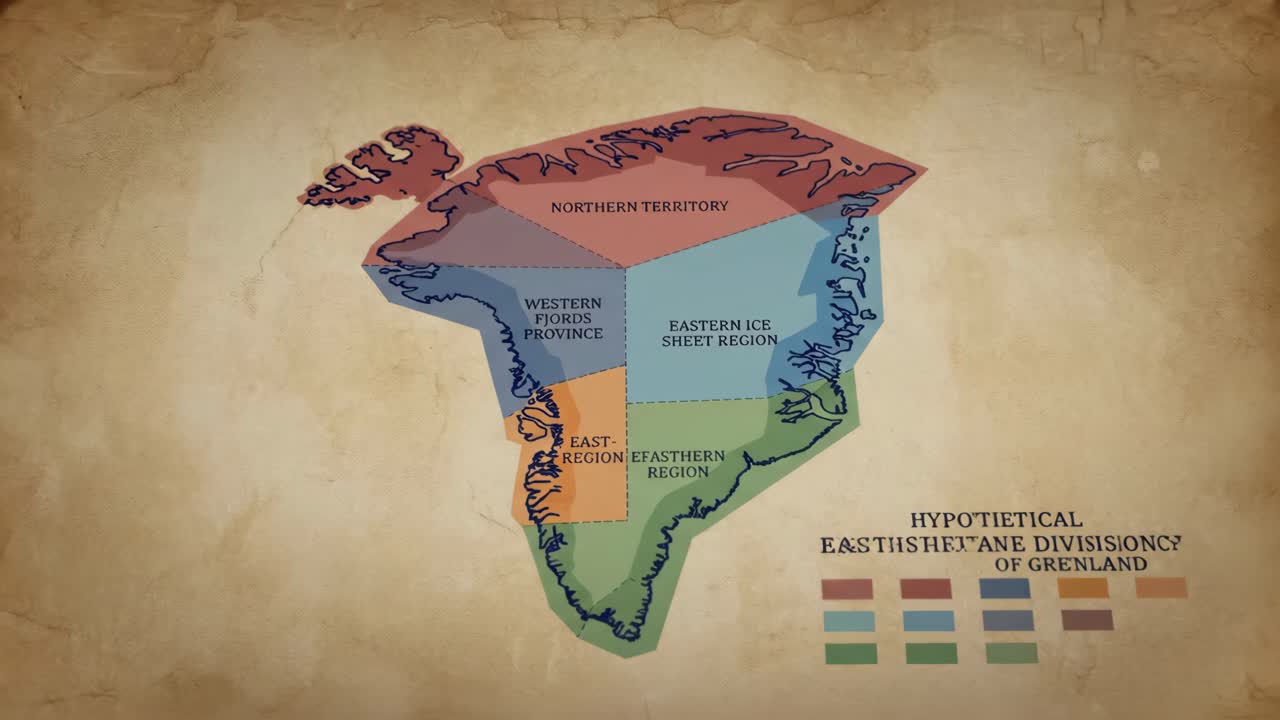 Mapa animado que destaca las divisiones regionales hipotéticas de Groenlandia