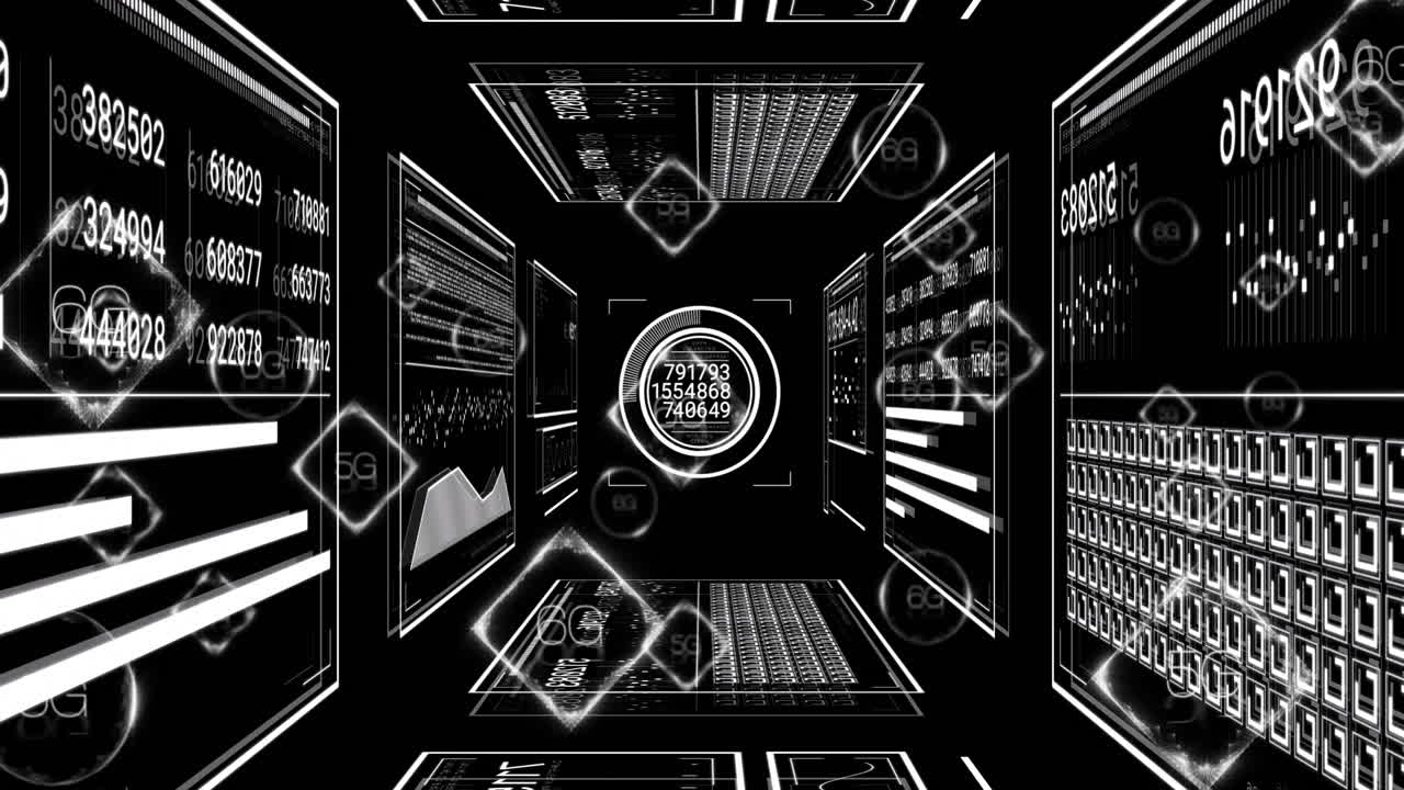 In school, child creating animation of futuristic digital tunnel with data streams