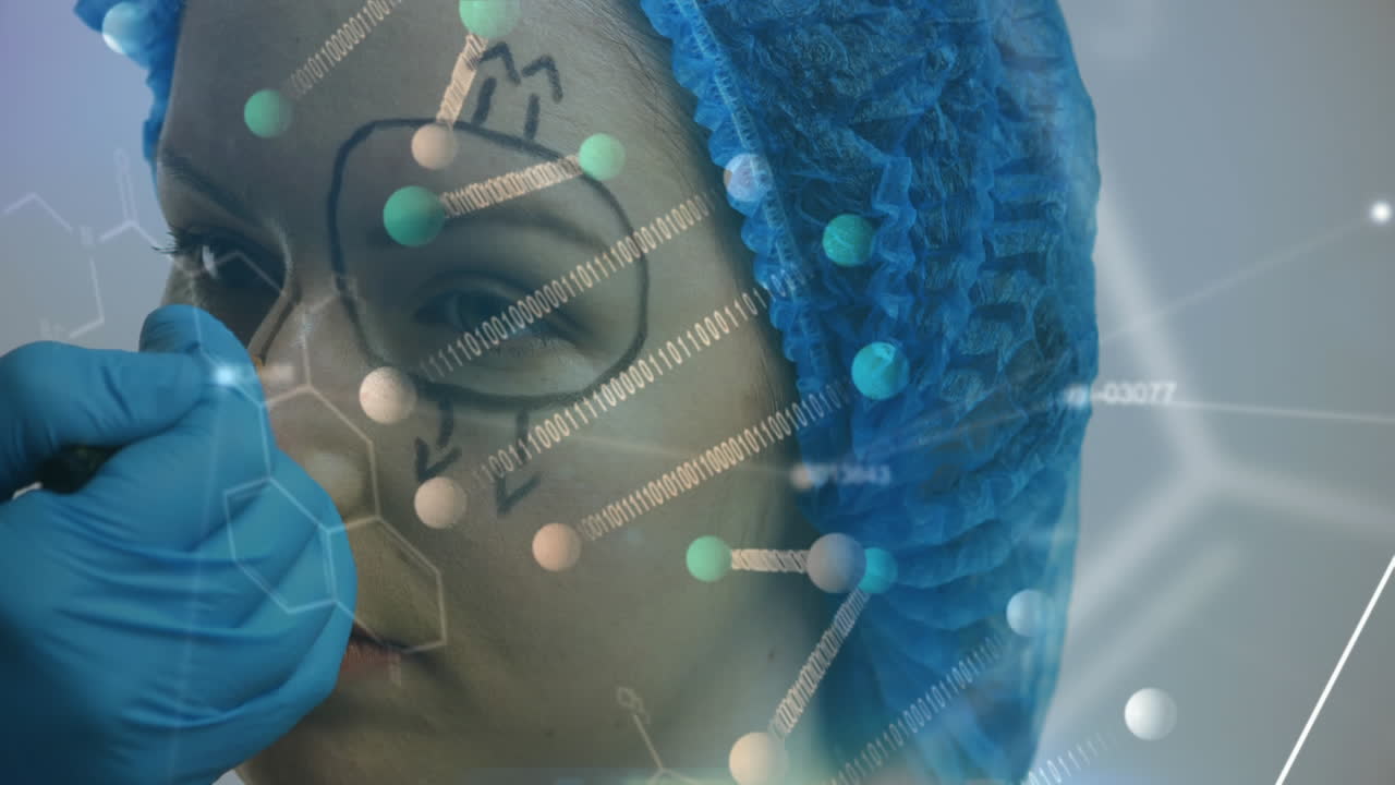 Animation of data processing with woman at the surgeon