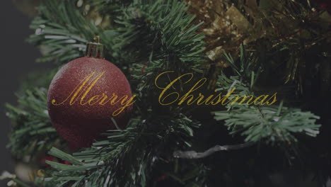 animation of merry christmas text over christmas tree background