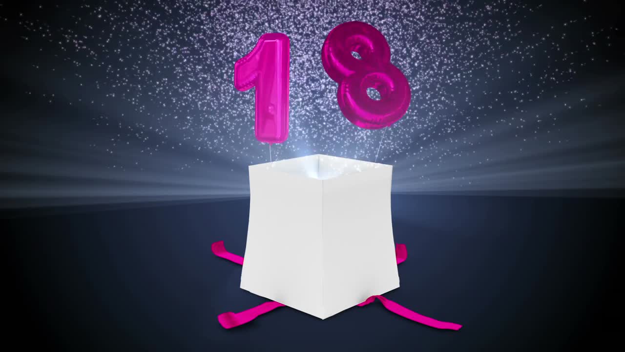 regalo de cumpleaños explotando con confeti y globo dieciocho